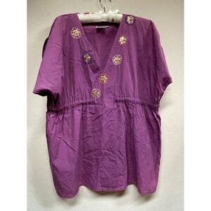 Market Place Dignity Not Charity Sequin V-Neck Drawstring Waist Tunic Purple 1W